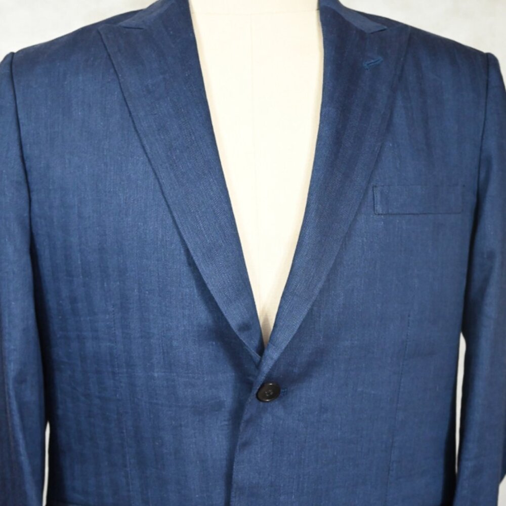GORGEOUS Studiosuits Italian Solbiati Linen Blue MicroHerringbone Sport Coat 44R